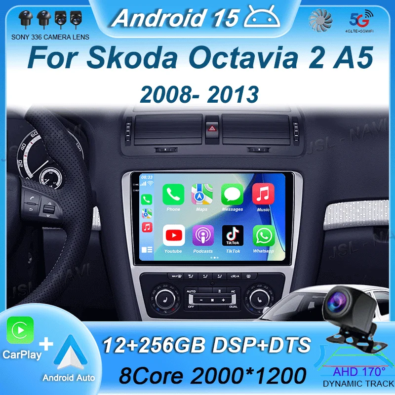 

Android 15 Car Radio For Skoda Octavia 2 A5 2008 - 2013 Multimedia Player Navigation GPS 2 Din Carplay Stereo DVD Speaker