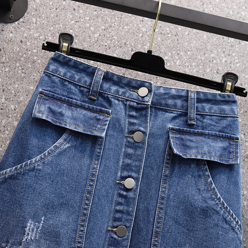 EHQAXIN – jupes en Denim décontractées pour femmes, jupes d'été, amples, boutons, taille haute, poches, nouvelle collection 2022, L-4XL