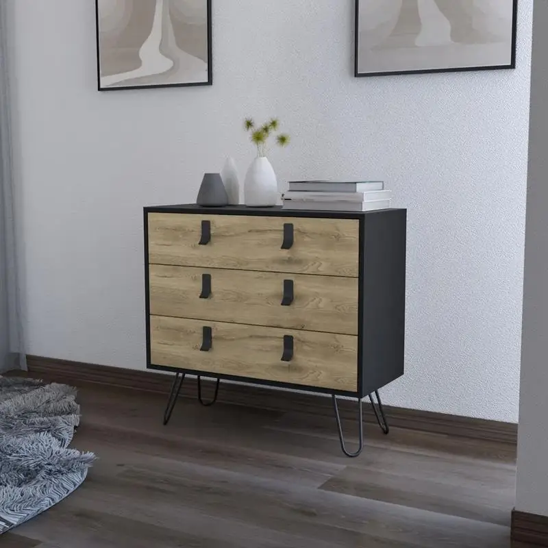 Modern Dresser with 3 Drawers and Hairpin Legs, Stylish Design for Bedroom or Living Room Furniture