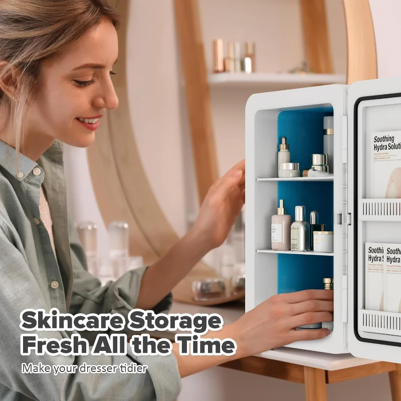 ثلاجة صغيرة سعة 22 لتر/30 لترًا لغرفة النوم، مبرد وتدفئة محمول 12 فولت تيار مستمر، ثلاجة صغيرة مع زجاج أمامي، لمكتب مكتب السيارة