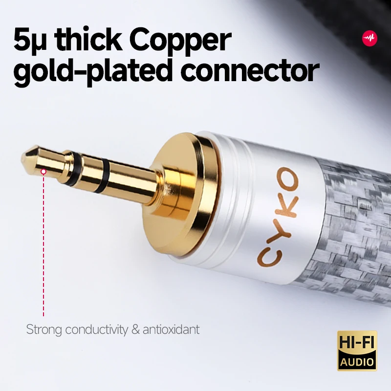 CYKO Hifi 3.5 ملم جاك ستيريو عالي الأداء 7N OCC AUX كابل الصوت لمكبر الصوت والهاتف المحمول والكمبيوتر