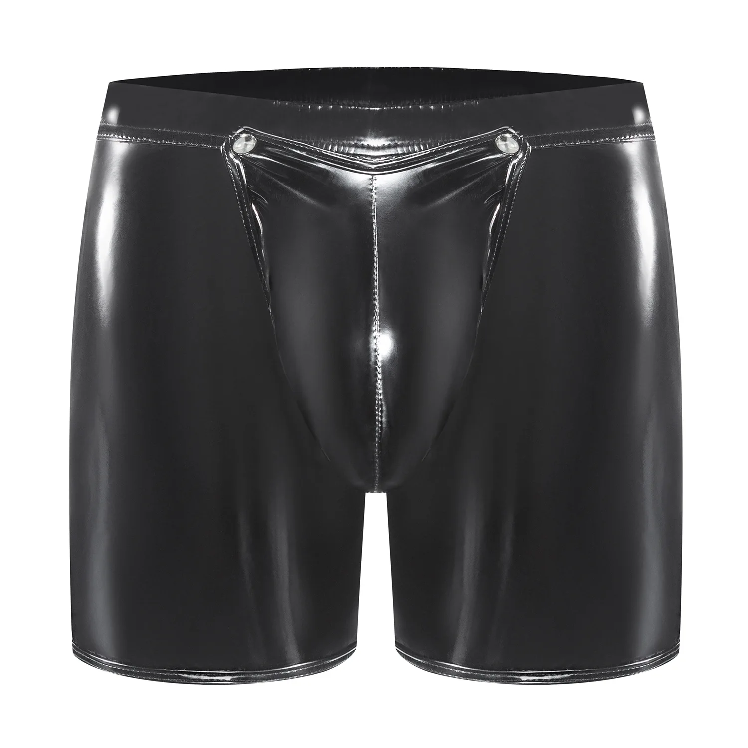PVC Shiny Boxer Shorts for Men Glossy PU Leather Underwear Buckled Removable Pouch Faux Leather Boxer Trunks Wet Look Man Boxers