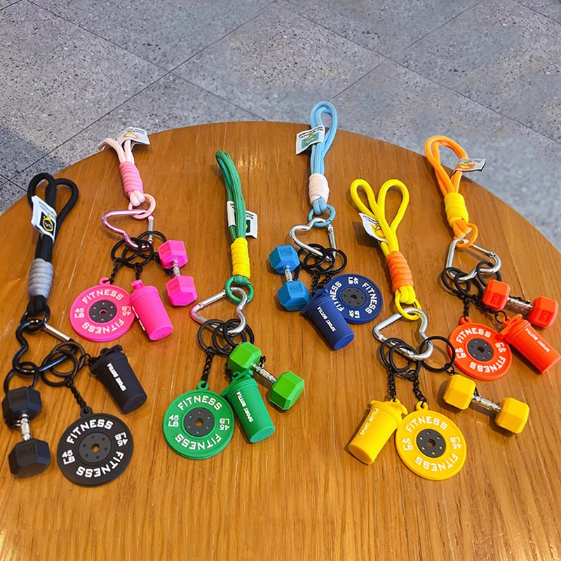 2026 HOT Detachable Barbell Plates Keychain Water Cups INS Simulation Dumbbells Keyring Creative Dopamine Fitness Series Pendant