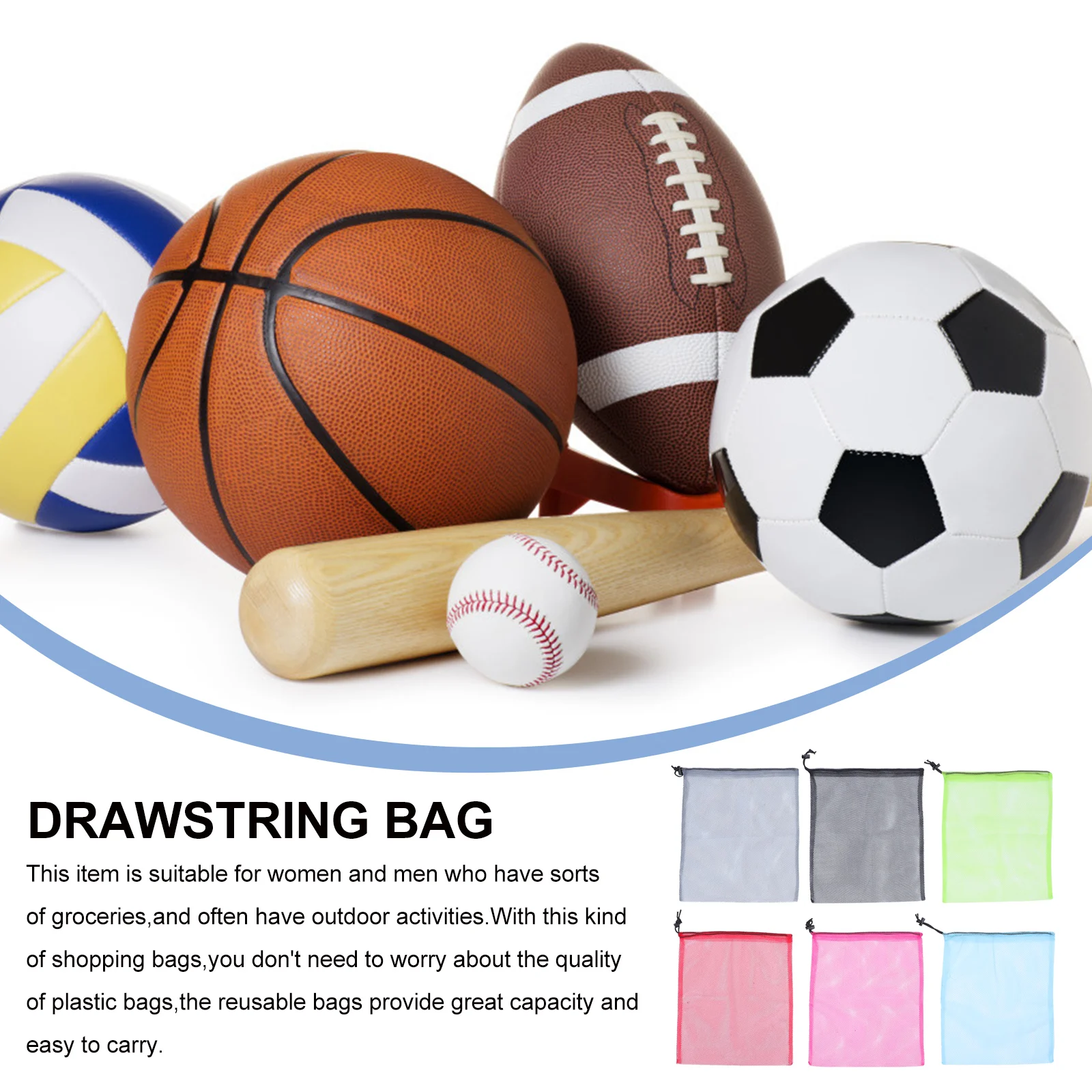 

6pcs Polyester Drawstring Mesh Bags Lightweight Storage Pouch for Shopping Outdoor Camping Hiking Travel Beach Gifts