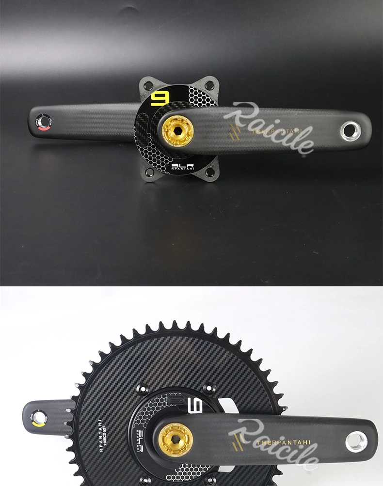 RPANTAHI Rennrad-Crankset aus Carbonfaser mit SLR-Leistungsmesser, 24mm Titanachse, ultraleichtes Gold-Crankset – Detail 13
