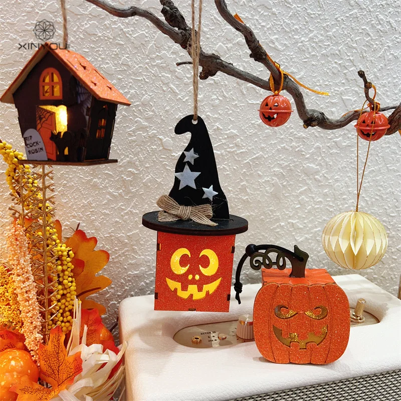 

Halloween Pumpkin Wooden Night Light - Spooky Party Mood Ambient Glow for Tabletop Decor & Photo Prop