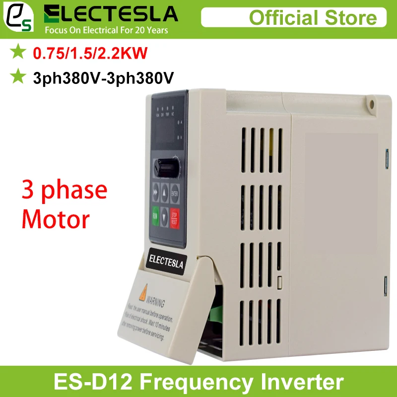 

VFD 0.75/1.5/2.2KW 1/2/3HP 3phase to 3 Phase 380V Variable Frequency Drive Converter Motor Speed Vector Control ES-D12 Inverter