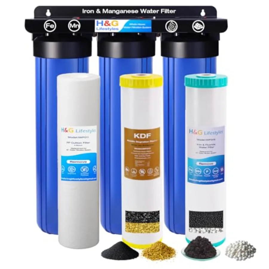 

Whole House Water Filter SystemIron Filter for Well Water Remove Sulfur Odor Chlorine and Heavy Metal Improve Water Taste 3 Sta
