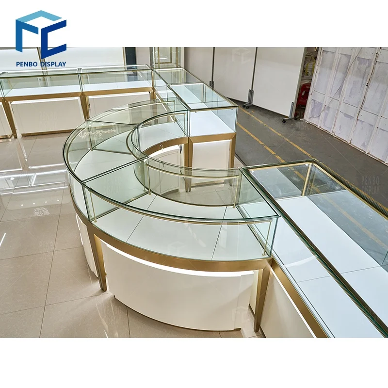 custom.Customized Glass Jewelry Display Cabinet Commercial Led Lighting Round Showcase Display Jewelry