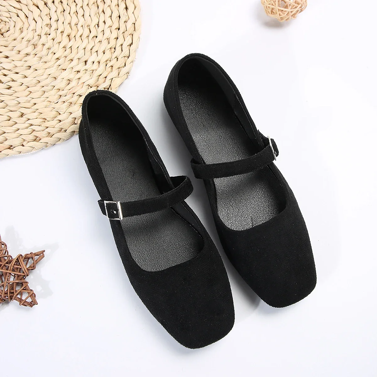 Shoes Woman 2024 Trend Mary Jane Ballet Flats Women Black Ladies Comfortable Soft Square Toe Flat Shoe Sapatos Femininos