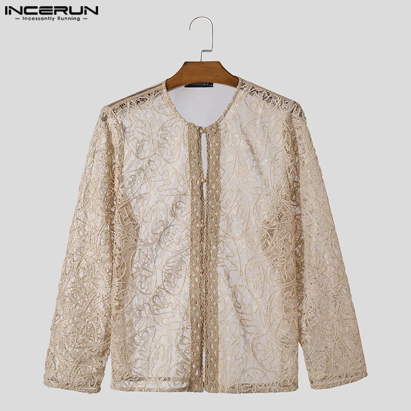 Incerun Tops 2024 American Style Mode Männer Perspektive Jacquard Button Shirts lässig einfache Langarm Cardigan Bluse S-5XL