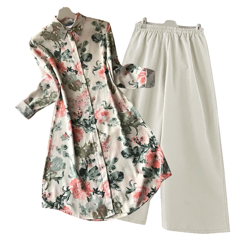 ZANZEA femmes pantalons ensembles Vintage à manches longues Blouses florales jambe large pantalons longs OL travail ample correspondant ensembles deux pièces tenues