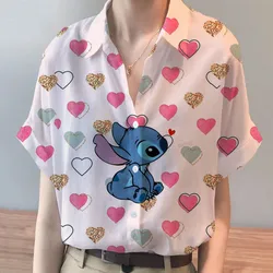 Summer Ladies New Disney Brand Winnie The Pooh And Stitch Anime Harajuku Short Sleeve Shirt Fashion Casual Women's Kawaii Tops