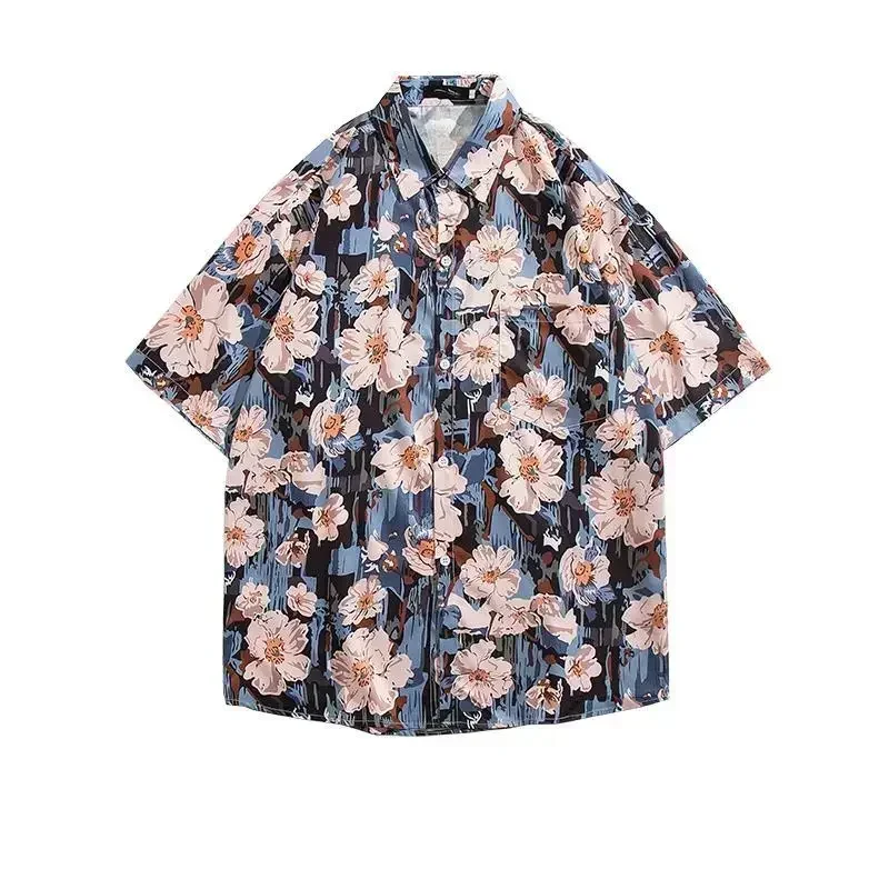 2025 New Style Custom Suit Shirt for Men and Women Couples Loose Beach Floral Five Points