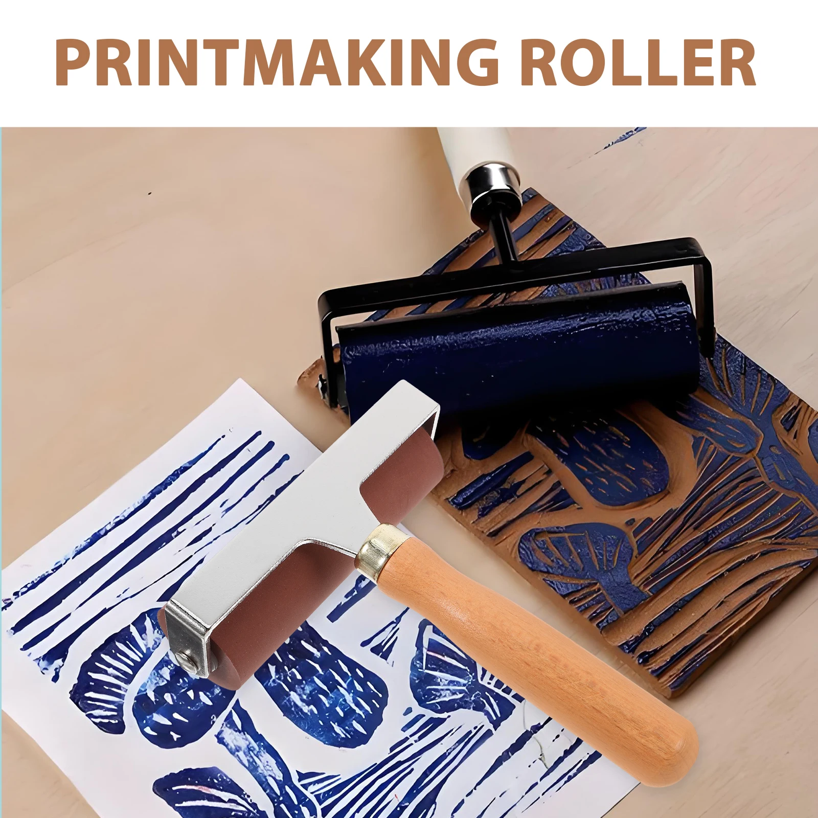 

Printmaking Cylinder Paint Roller Gloss Wood Edger Crafting Tools Art Supplies Glue Stick Rollers Even Ink Distribution