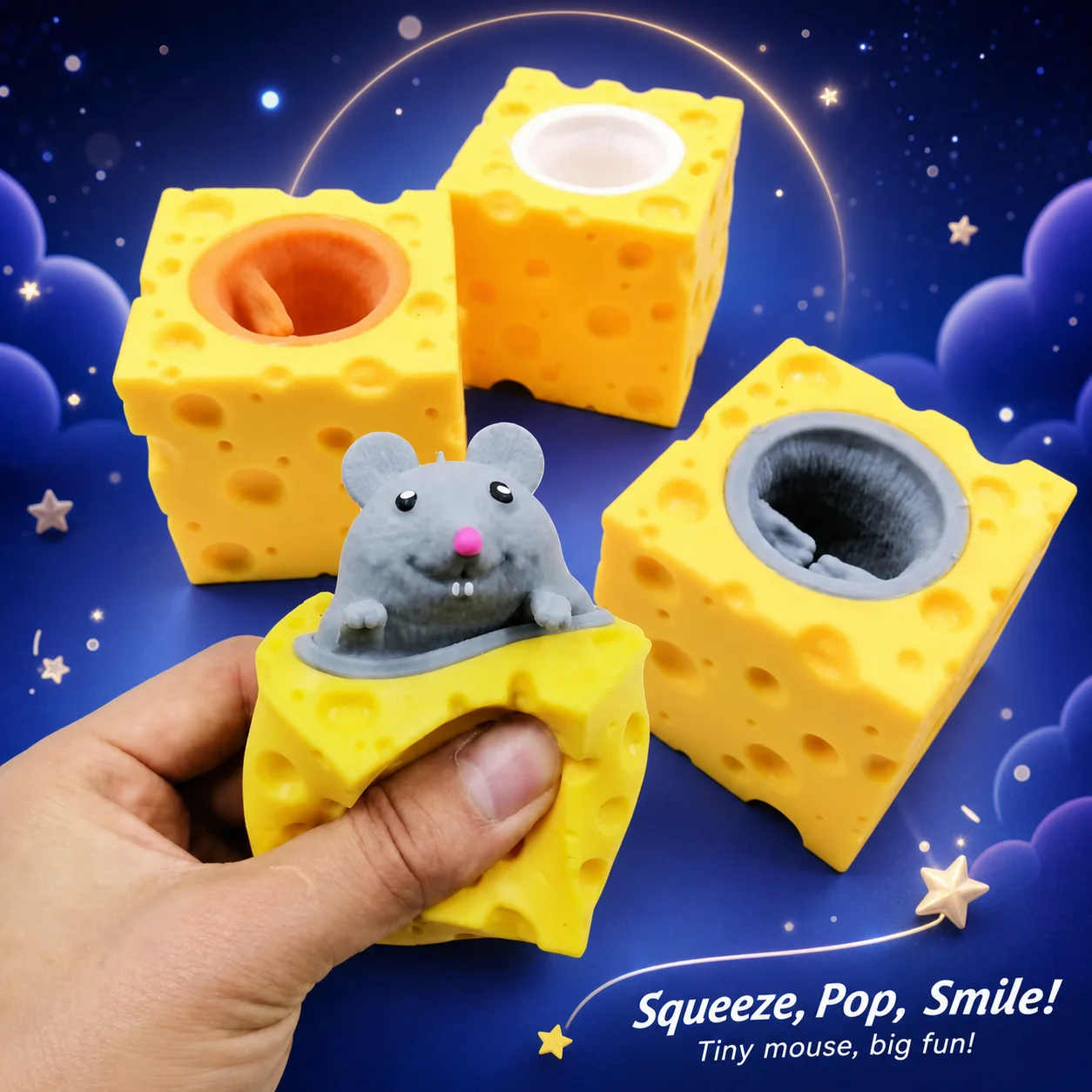 Funny Hide and Seek Squeeze Pop Up Mouse Cheese Anti-stress Block Stress Relief Toy Fidget Figures for Kids Adult