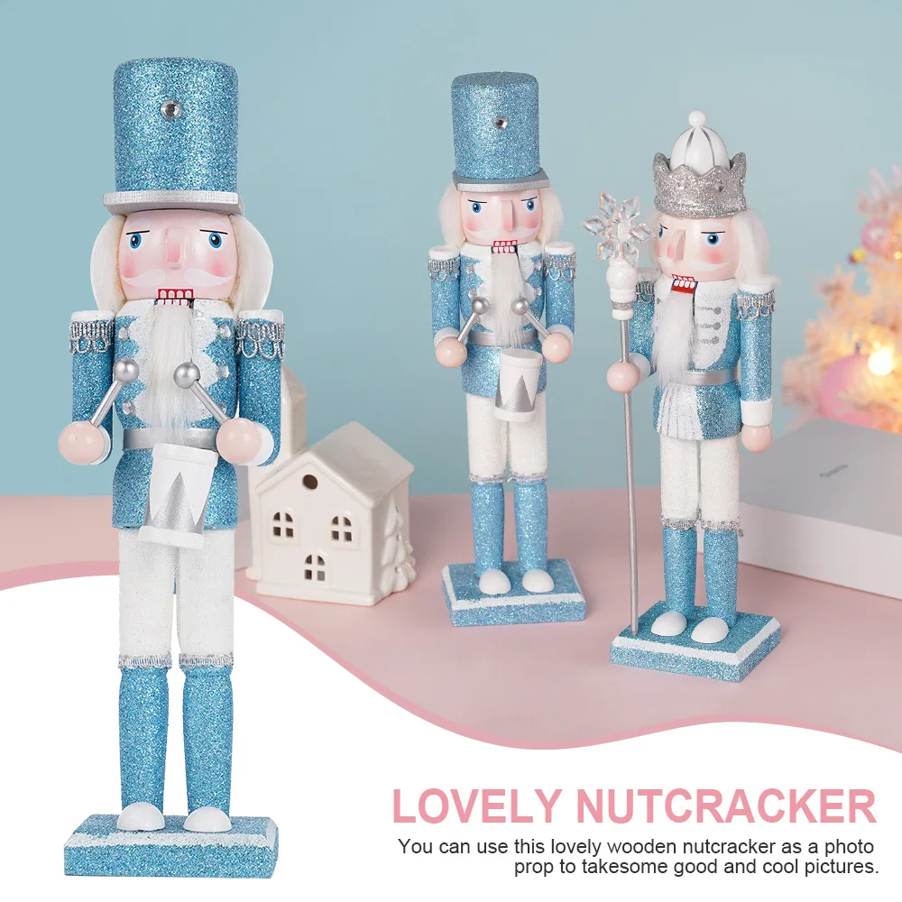 1Pcs new sky blue Nutcracker 9.6*8.1*31.8cm drum soldier wooden crafts Christmas decoration European creative home decoration