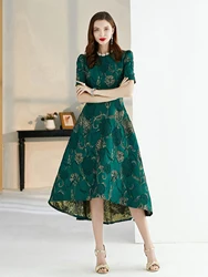 DEVCHATA Luxury Women Dress Fashion Elegant Jacquard Party Floral Swallow Tail Dress Evening Vintage Clothes Formal Vestidos