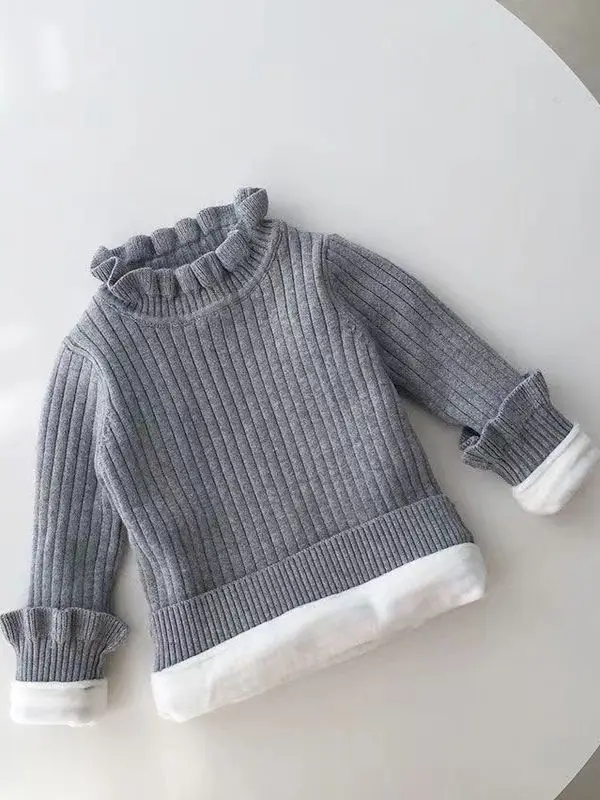 여아 겨울 기모 안감 캐주얼 스웨터 따뜻한 베이스 레이어 상의 아동 니트 보온 이너웨어 스윗 슬루즈...