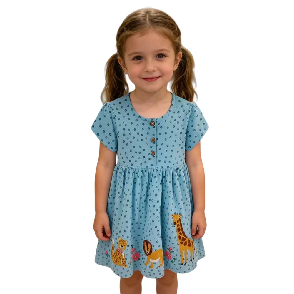 

Jumping Meters 2-7T Summer Girls Dress Children's Dresses Short Sleeve Buttons Kids Clothes Todder Girls Party Dresses Frocks