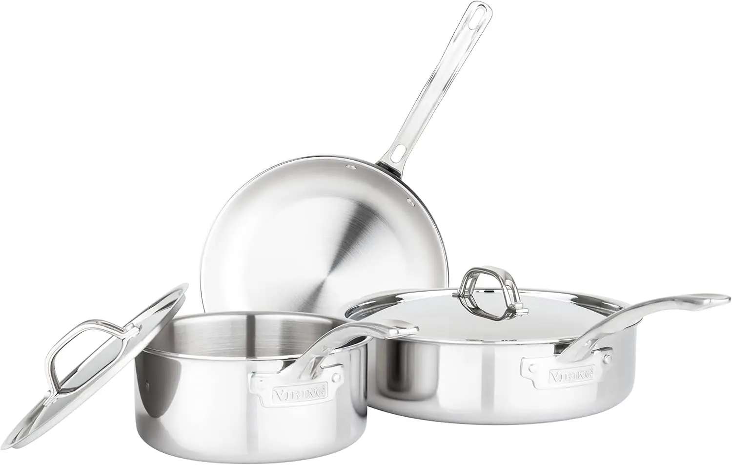 Viking Culinary 3-Ply Stainless Steel Cookware Set with Metal Lids, 5 Piece, Dishwasher, Oven Safe, Works on All Cooktops includ