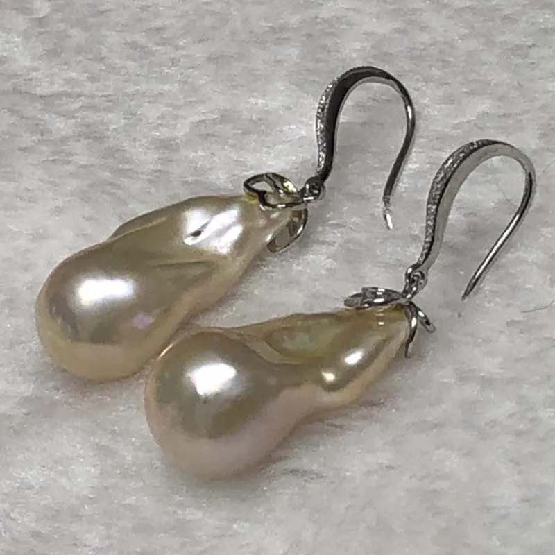 ELEISPL JEWELRY 12.5-13X25mm Baroque Drop FW Pearl Dangle Earring Hook #230030-5