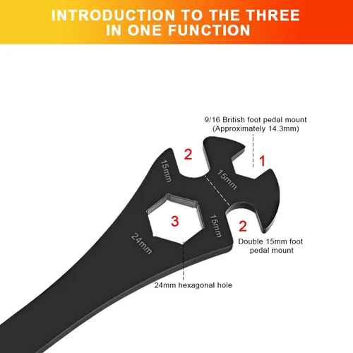 Imagen 2 del producto Llave para pedales de bicicleta, mango Extra largo, acero inoxidable, pedales de bicicleta resistentes y duraderos, instalación, removedor, herramienta de reparación de reemplazo