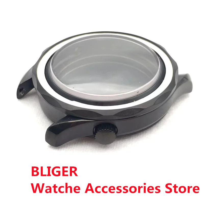 BLIGER 41Mm PVD Ion Đen Đồng Hồ Mặt Kính Sapphire 24 Viên Ngọc NH35 NH36 NH39 PT5000 ETA2836 Miyota 8215 DG3804 Phong Trào