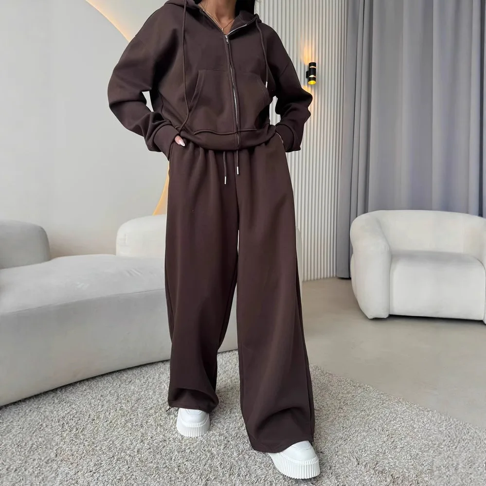 

2023 Y2K спортивная одежда, женский однотонный кардиган на молнии с длинными рукавами, толстовка с капюшоном, брюки на шнуровке, комплект из двух предметов