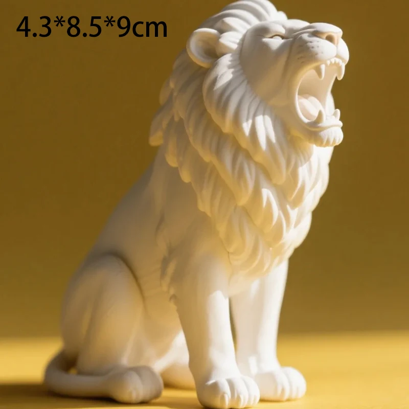 3D Printed Roaring Lion Figurine Ornament White Sitting Lion Animal Statue Modern Desktop Shelf Decor Wildlife Sculpture