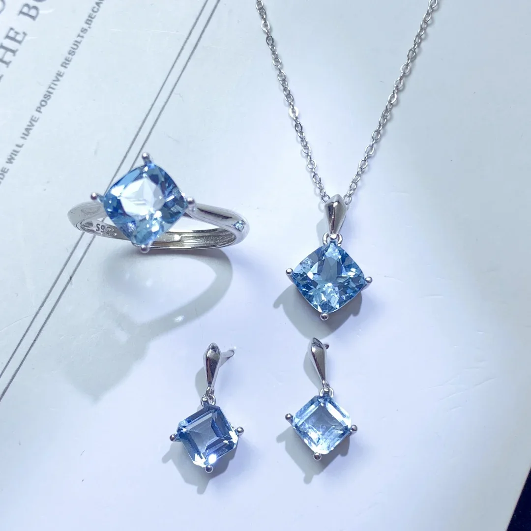 Natural Topaz Jewelry Set 925 Sterling Silver Set Ladies Christmas Wholesale Free Shipping Elegant women's set fine