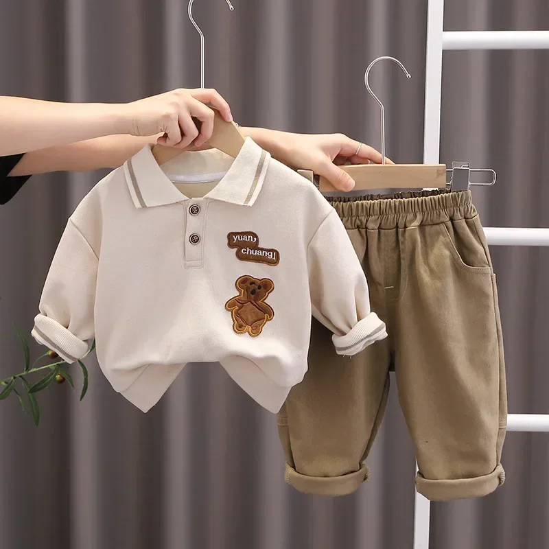 

Autumn Baby Boys Clothing Sets Kids Cartoon Bear Pullover Tops Pants 2Pcs Suit Boys Children Cotton Clothes Infant Outfits New