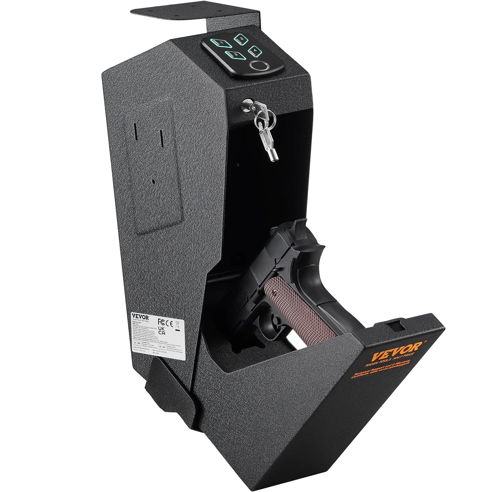 

Mounted Gun Safe For Pistols, Biometric Gun Safe With Three Quick Access Ways Of Fingerprints, Passwords And Keys, Handgun Safe