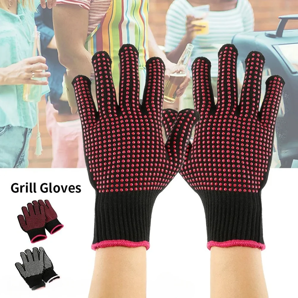 Guantes para barbacoa resistentes al calor: manoplas de horno de silicona antideslizantes ignífugas para asar/cocinar (certificación EN407, 1 par)