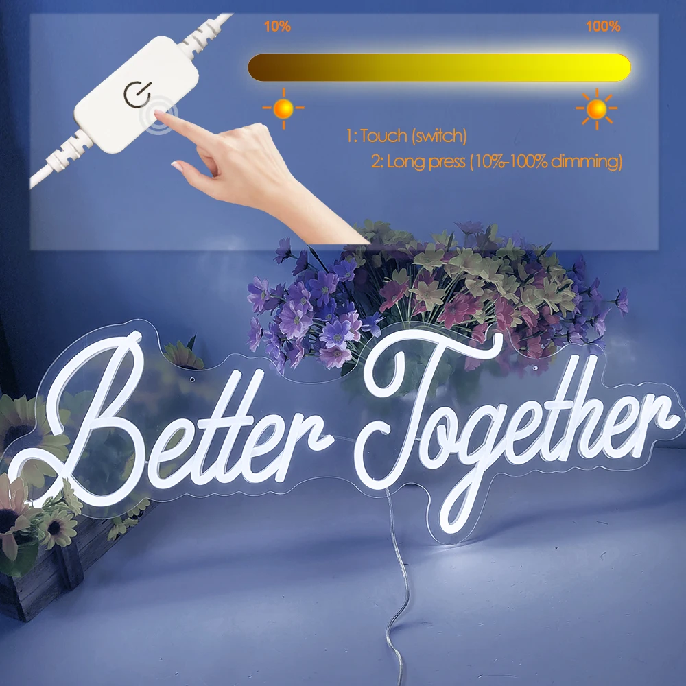 Wedding Day Decorations 76cm Better Together LED Neon Sign Dimmable Acrylic Transparent Neon  Light for Wedding Backdrop