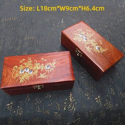 Large 18cm Wooden Mahogany Chinese Vintage with Buckle Burmese Pear Wood Miscellaneous Lipstick Lipstick Bracelet Jewellery Box