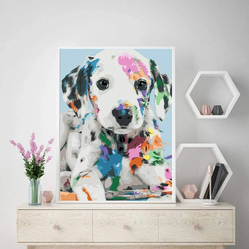 Paint By Numbers For Adults Beginner,Oil Painting Puppy Dog Room Arts Craft For Home Wall Frameless 16X20 Inch