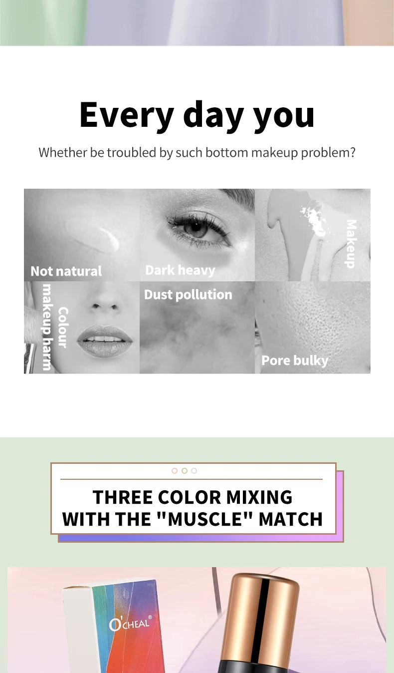 O'CHEAL One-Step Three Color Spiral Contour Isolation Primer Feuchtigkeitscreme Gesichtspflege Corrector Foundation Makeup Cosmetic – Detail 2