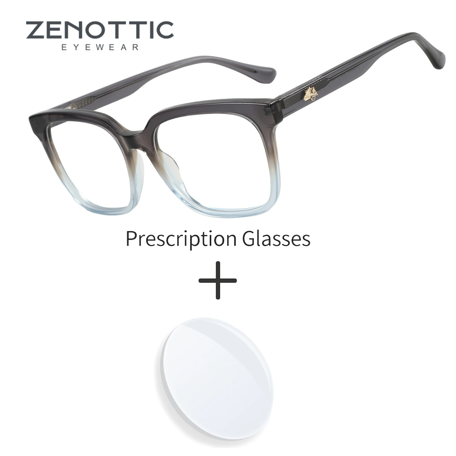 

ZENOTTIC Fashion Large Square Prescription Glasses Spring Leg Myopia Eyewear Handmade Acetate Progressive Eyeglass for Women Me