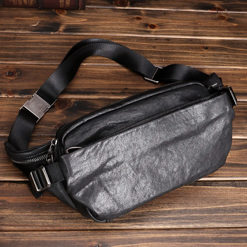 

Men's Genuine Leather Waist Bag Multi-functional Sports Cowhide Casual Fashionable Crossbody Bag Large-capacity Waist