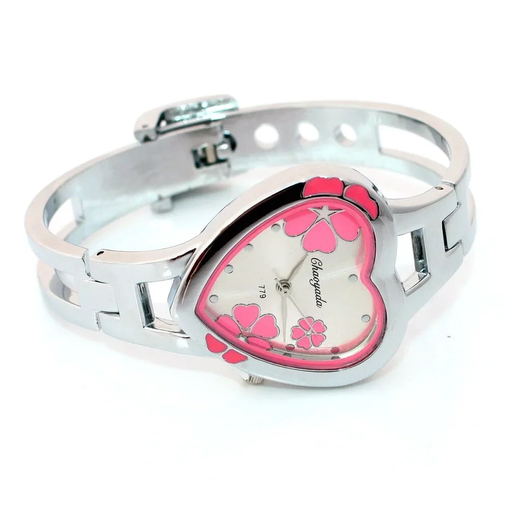 

Women's Quartz Wristwatch Full Steel Bracelet Pink Flowers Design Elegant Female Watch