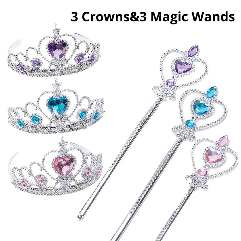 6 stuks strass tiara kroon en toverstaf met glitter kristal hoofd hoepel sieraden haaraccessoires voor meisjes tieners verjaardagscadeau