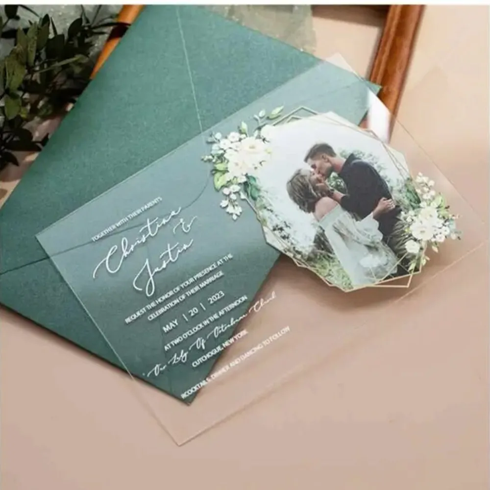 10PCS Transparent PVC Wedding Marriage Invitation Card with Envelop Flap Personalize Printing Luxury Invitation Design