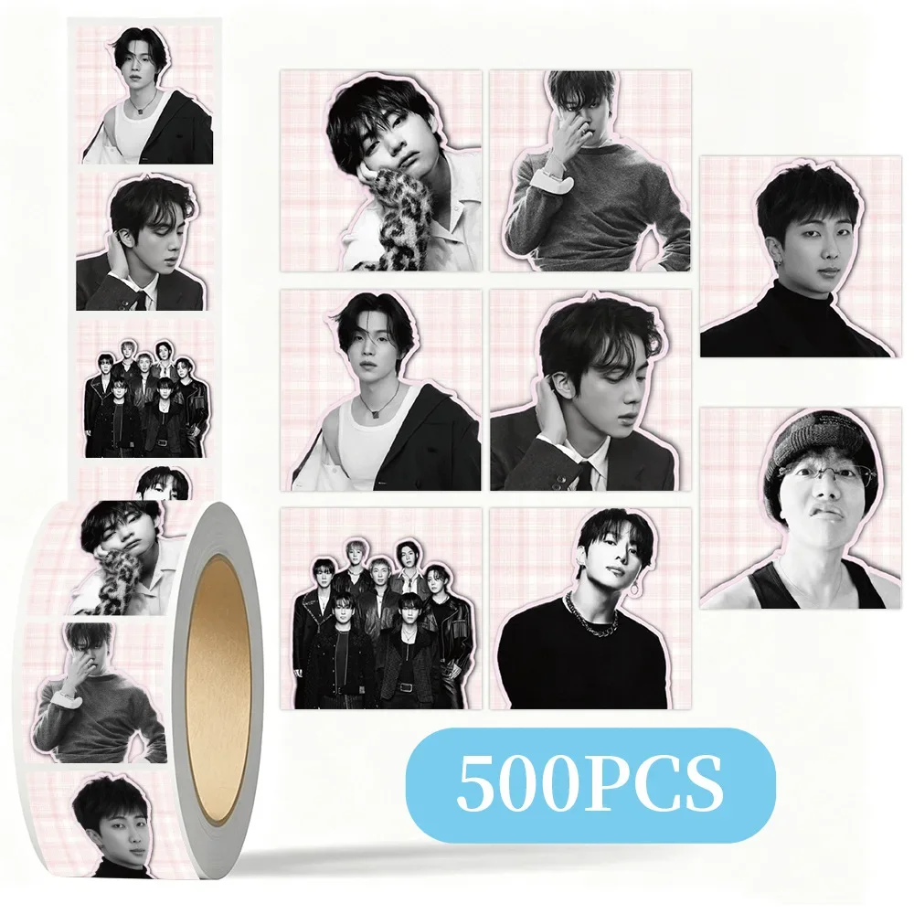 500 Pieces BTS Theme Sticker Roll K-pop Star DIY Craft Seal Stickers for Scrapbook Notebook Envelope Decor Gift
