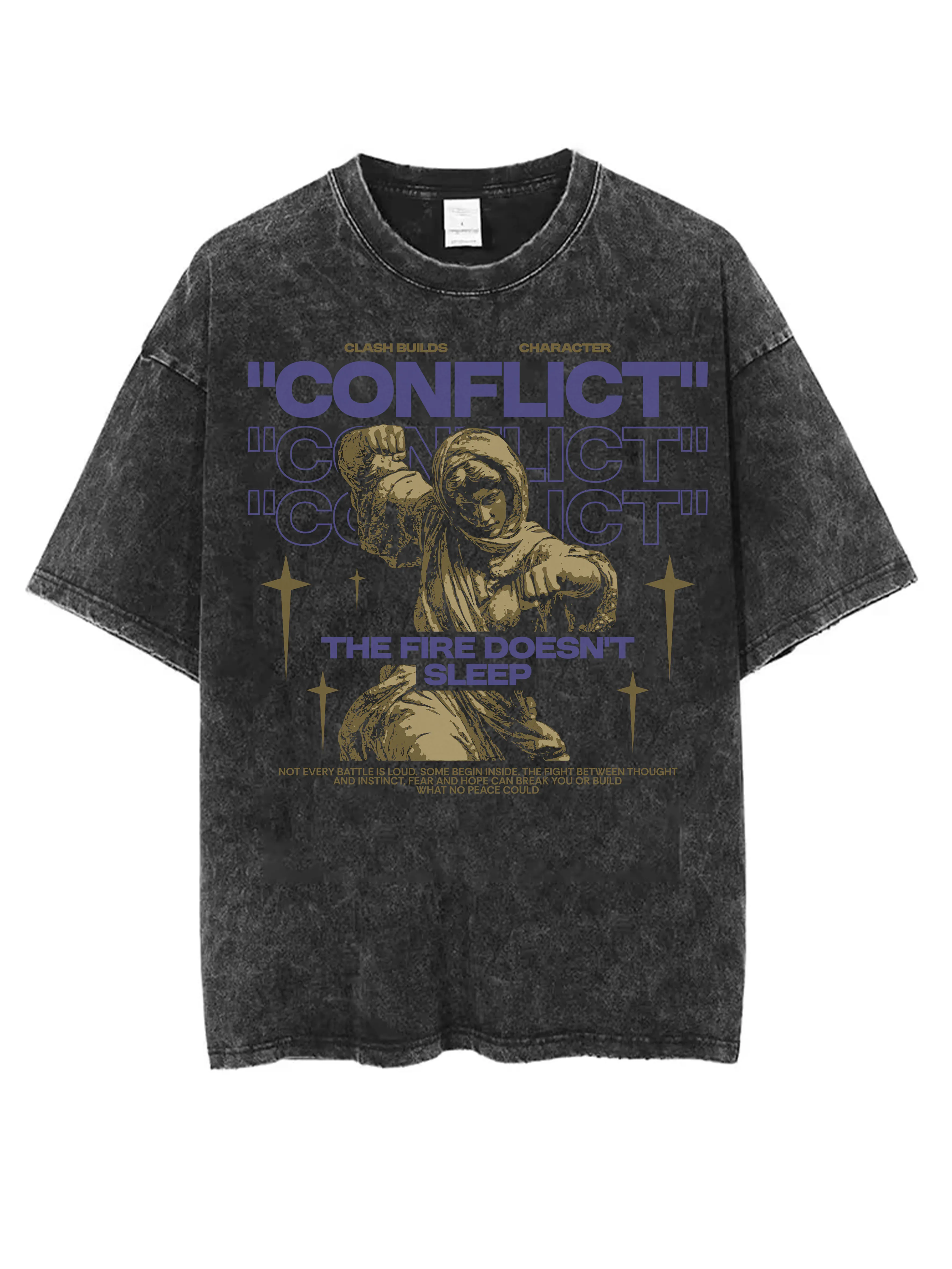 

CONFLICT Черная потертая футболка с круглым вырезом свободного покроя для мужчин и женщин, удобная для зимы и Рождества