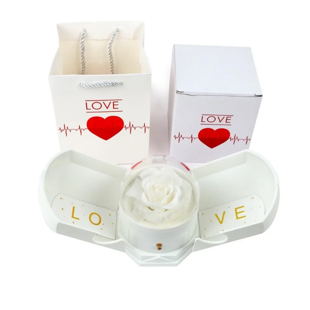 

Romantic Surprise Flower Jewelry Box Decorative with Soap Rose Rose Drawer Packaging Box Plastic Castle Double Door Jewelry Box