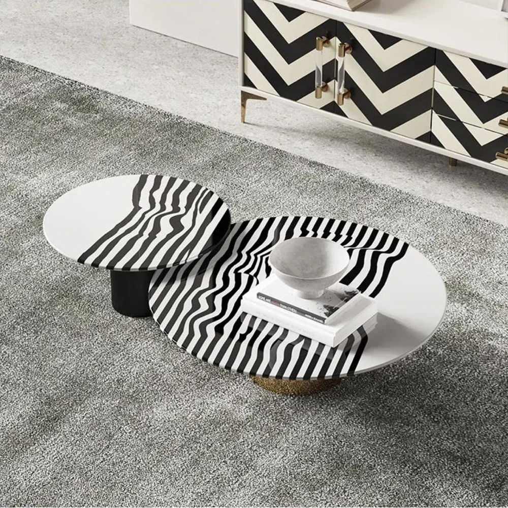 Modern luxury zebra stripes series metal leg coffee tables set tea table and tv cabinet combination living room decoration