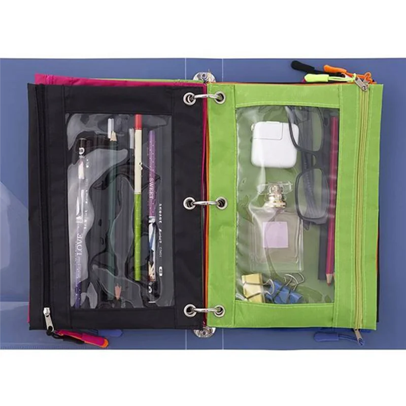 14 قطعة من حقيبة أقلام الرصاص مع سحاب يسحب، للمدرسة والمكتب ومقلمة معززة 3 حلقات #4