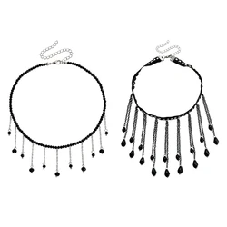 Y2k Dangling Fringe Necklace Water Drop Long Tassels Necklace Accessory