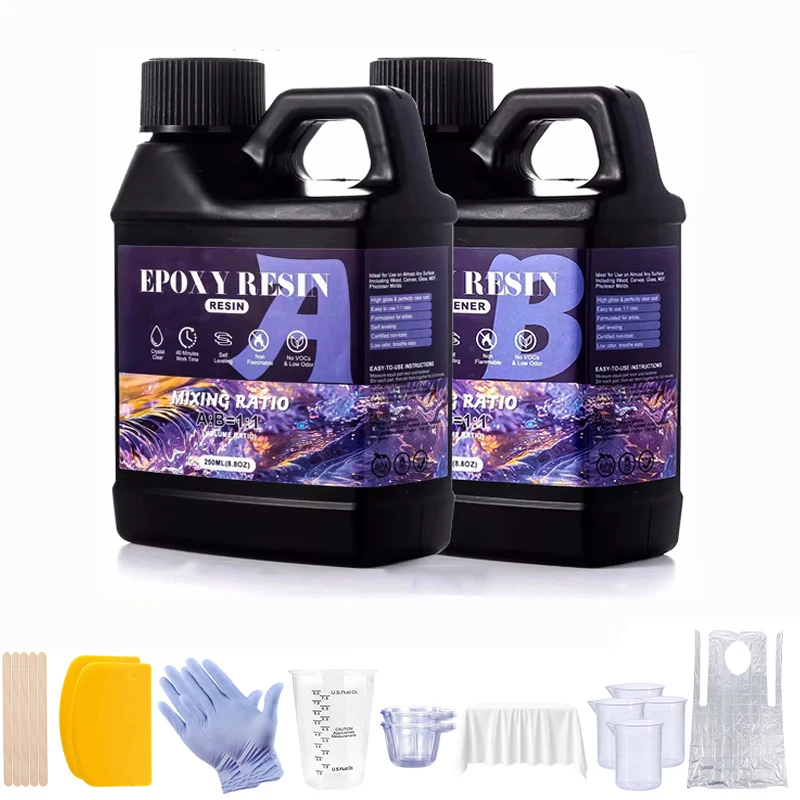 

1:1 кристально чистый комплект из эпоксидной смолы, легкое смешанное литье, с мерными чашками, палочками и силиконовыми перчатками, аксессуары для изготовления ювелирных изделий своими руками
